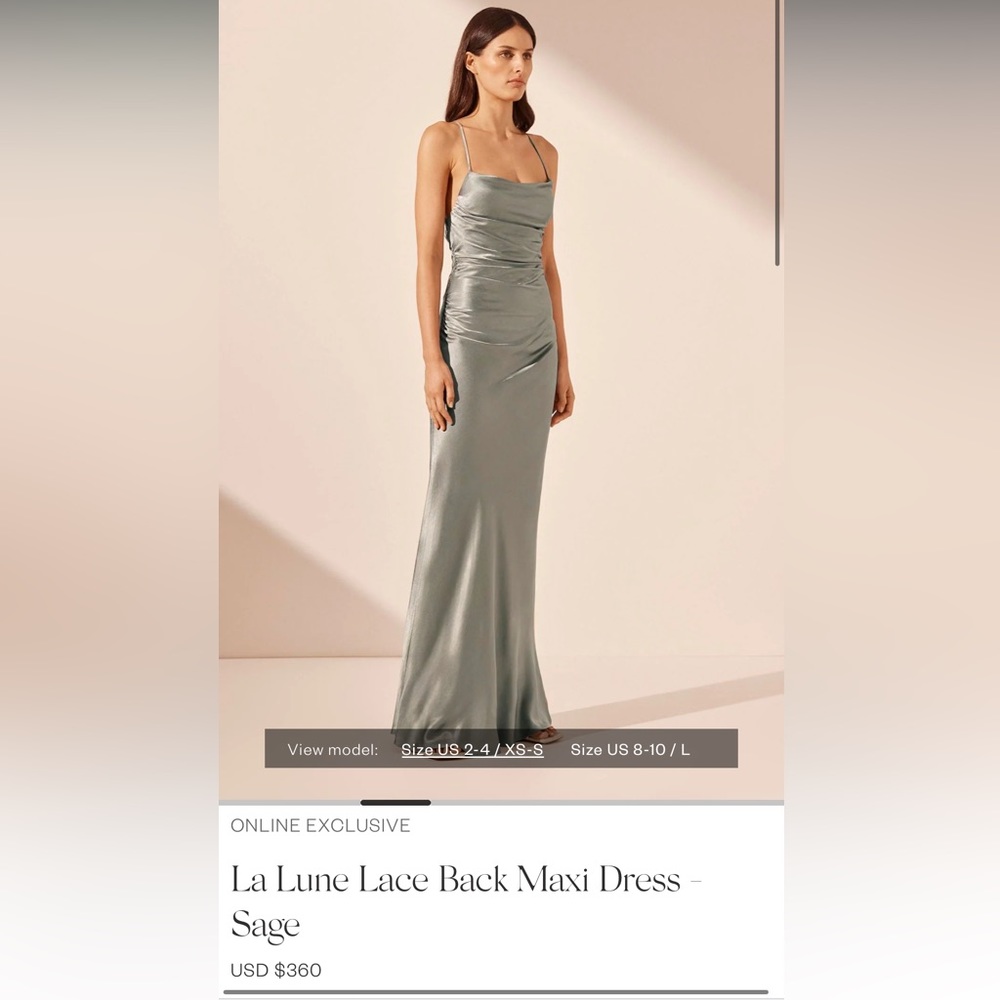 La Lune Lace Back Maxi Dress - Sage, size 6